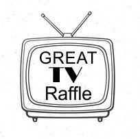 Black and white drawing of old-fashioned TV with text reading "Great TV Raffle" in the screen